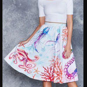 Blackmilk Octopus's Garden White Pocket Midi Skirt